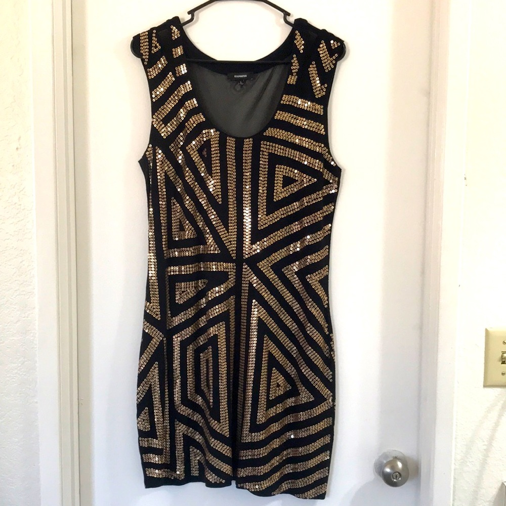 Express Gold Sequin Embellished Mini Dress
